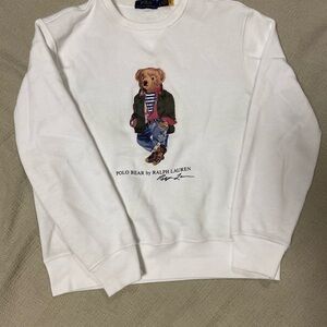 Ralph Lauren White Crewneck Sweater with Bear Design